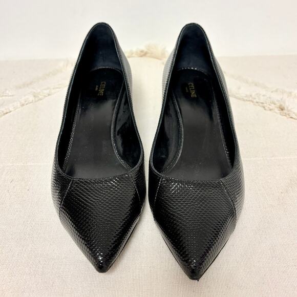 Celine Leather Slip On Point Toe Kitten Heel Court Pumps Black Women's 39 / 8.5 - Picture 1 of 6
